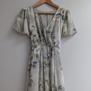 PinkBlush Maternity Photos Flutter Sleeve Light Olive and Blue Toned Maxi Dress